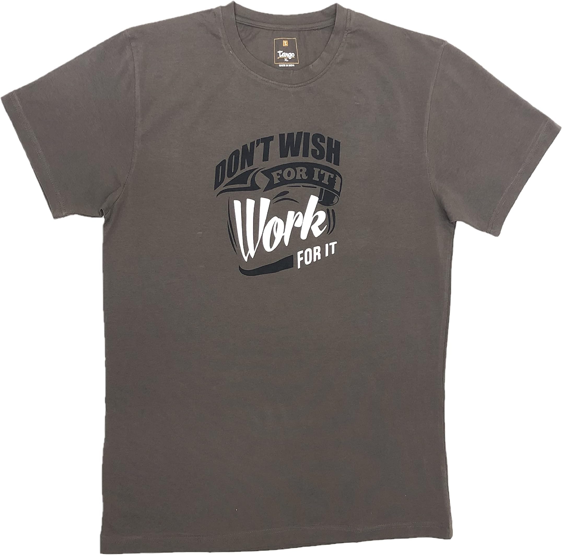 Men's Work For It Printed Crew T-Shirts - Ultra Soft Cotton Four-way Stretch - Coloured Chest Print Tshirts for Men