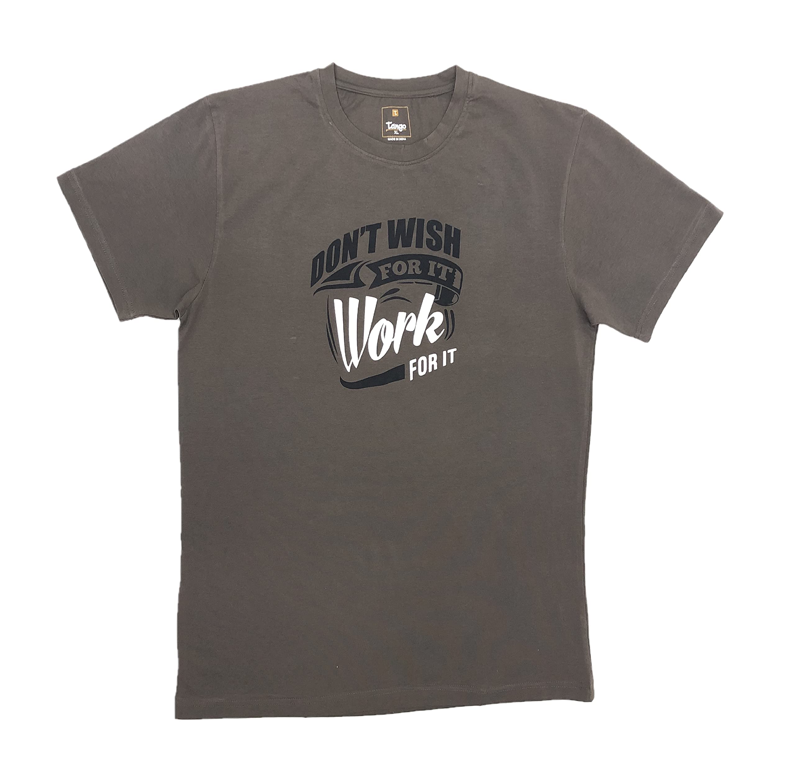 Men's Work For It Printed Crew T-Shirts - Ultra Soft Cotton Four-way Stretch - Coloured Chest Print Tshirts for Men