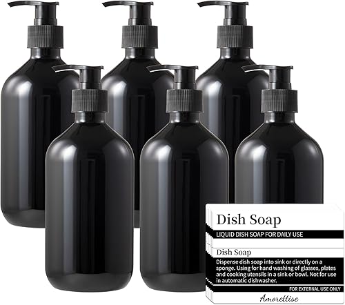 Paquete de 6 dispensadores de botellas de plástico con bomba de plástico, dispensador de jabón de champú cilindro vacío de 16 onzas líquidas,