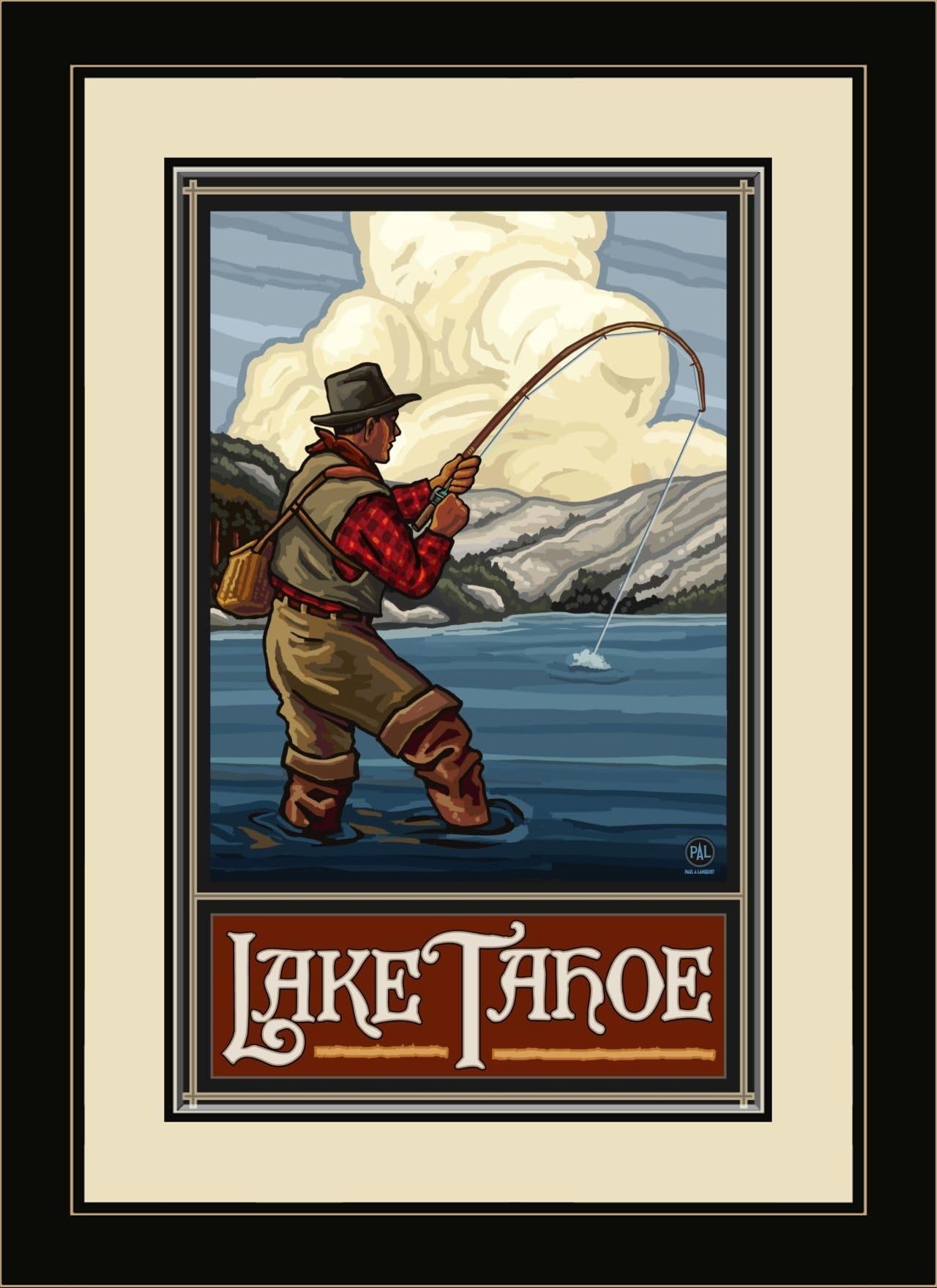 Northwest Art Mall PAL-0122 MFGDM LKF Lake Tahoe Lake Fisherman Framed Wall Art by Artist Paul A.Lanquist, 13 by 16-Inch