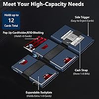 Vista 15 de Cartera delgada de aluminio para hombre, placa trasera expandible duradera, bloqueo RFID, billetera desplegable de metal minimalista, con capacidad