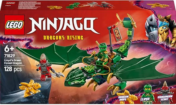 LEGO NINJAGO Lloyd's Green Forest Dragon Creative Toy Making Set with 2 Minifigures for Children Ages 71829-6 and Over, Birthday Gift (128 Pieces)