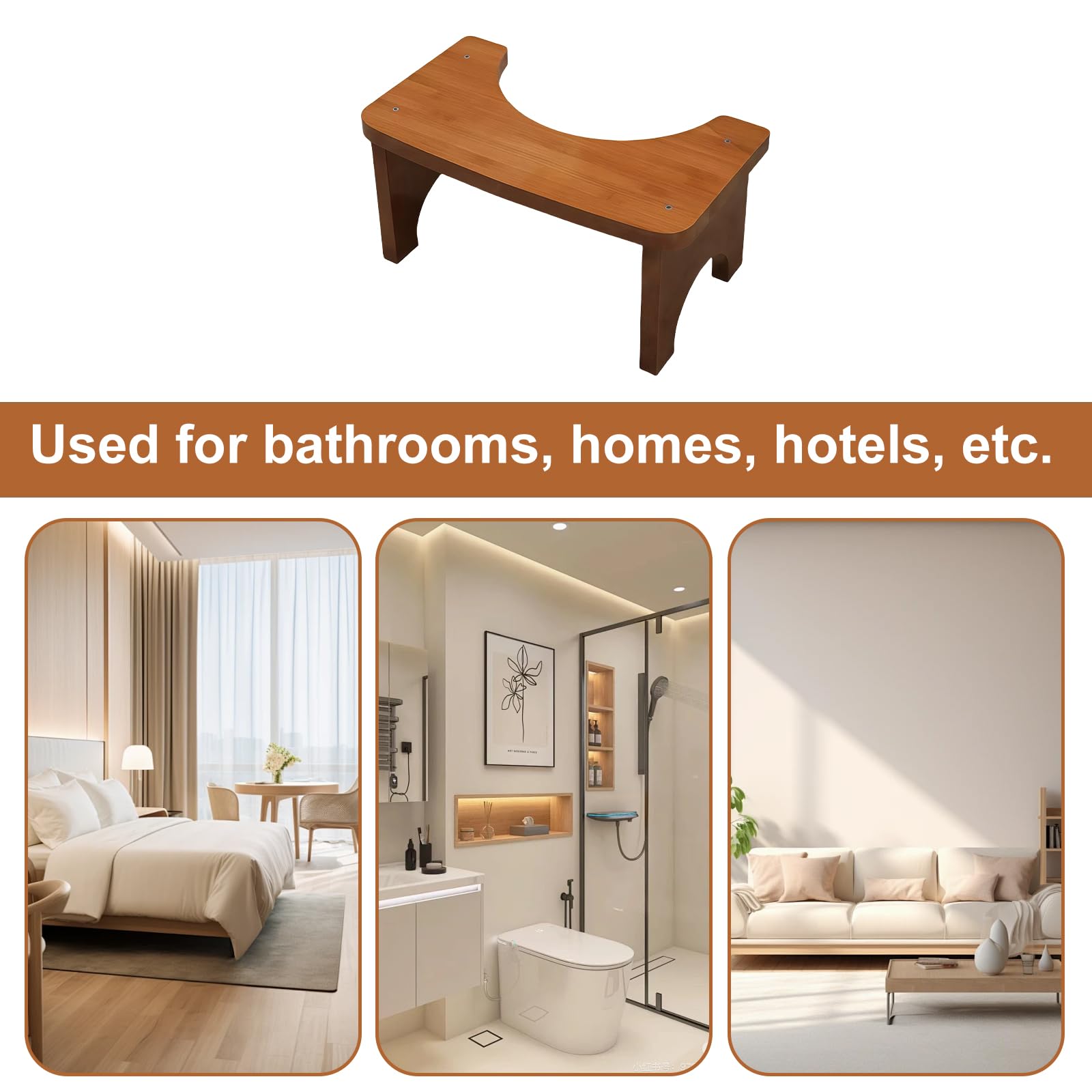 37 x 20 x 17 cm. Sgabello ergonomico per WC, in bambù stabile per adulti con design naturale, sgabello sano e portatile, supporto per la seduta antiscivolo in caso di stitichezza