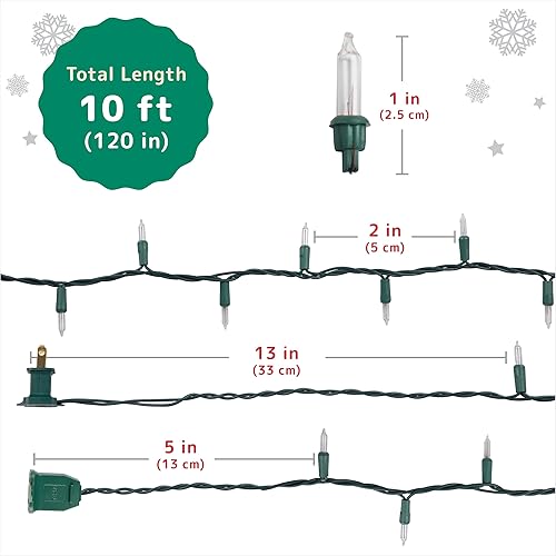 Miniatura 6 de PREXTEX Luces de Navidad (10 pies, 50 luces)  Luces blancas transparentes para árbol de Navidad con cable verde  Cadena de luces para interiores y