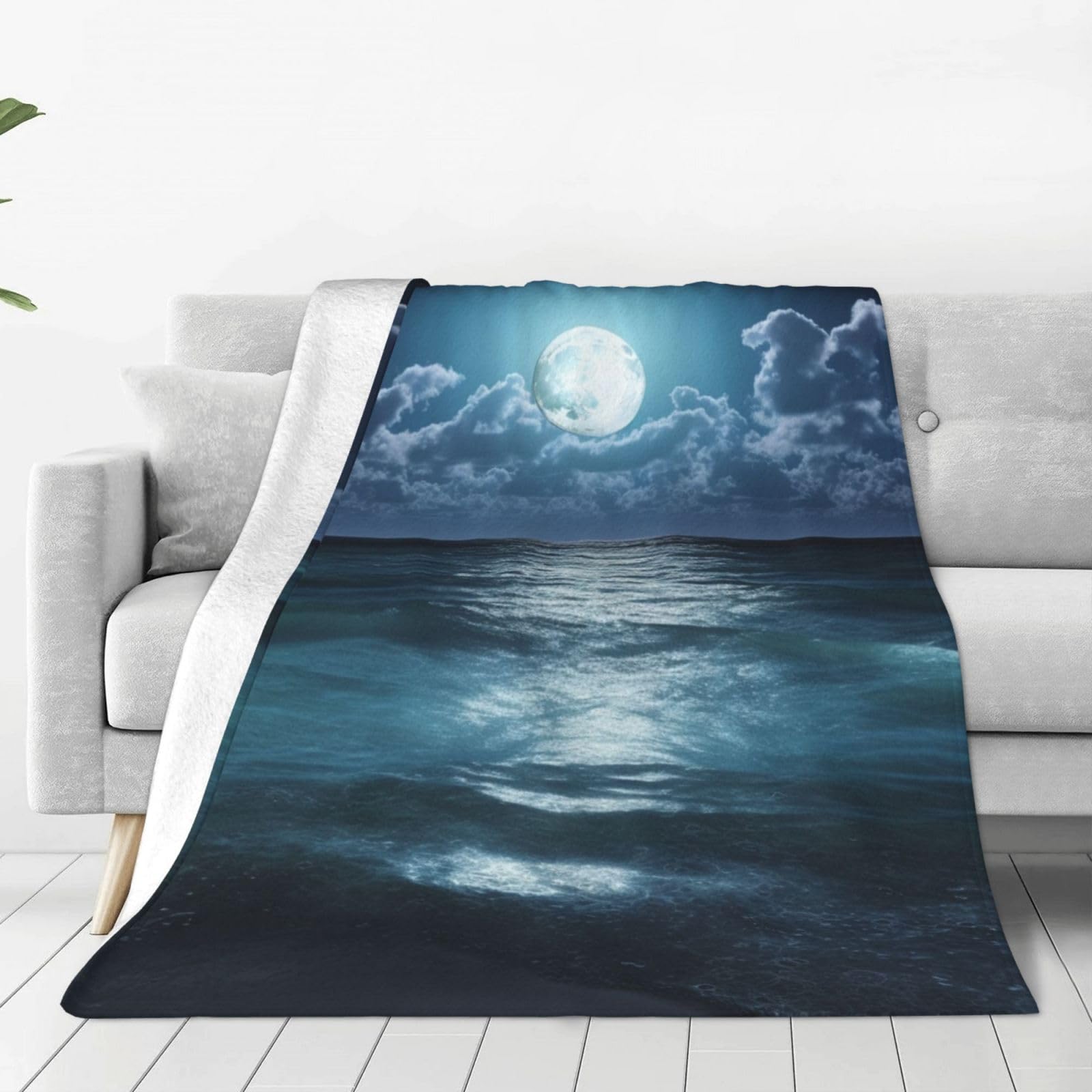 Couverture mer et lune plaid doux de salon pour vos soirées cocooning