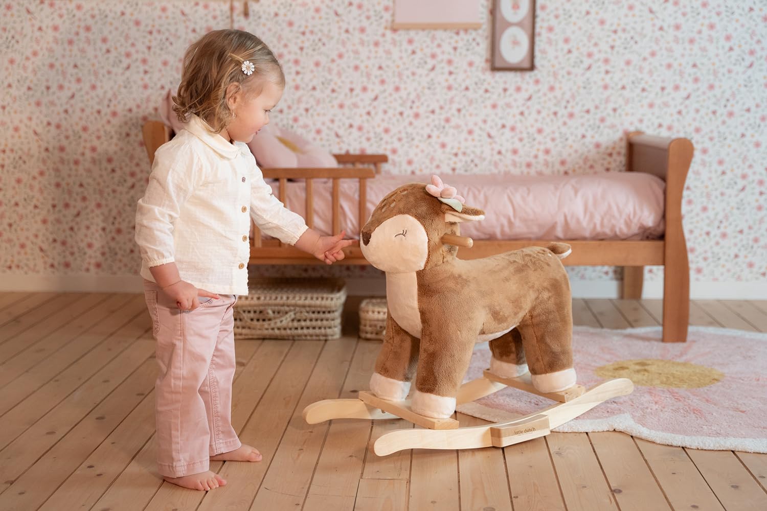 Little Dutch Schaukeltier Schaukelpferd REH Plüsch mit Griffen und Kufen aus Holz - Fairy Garden