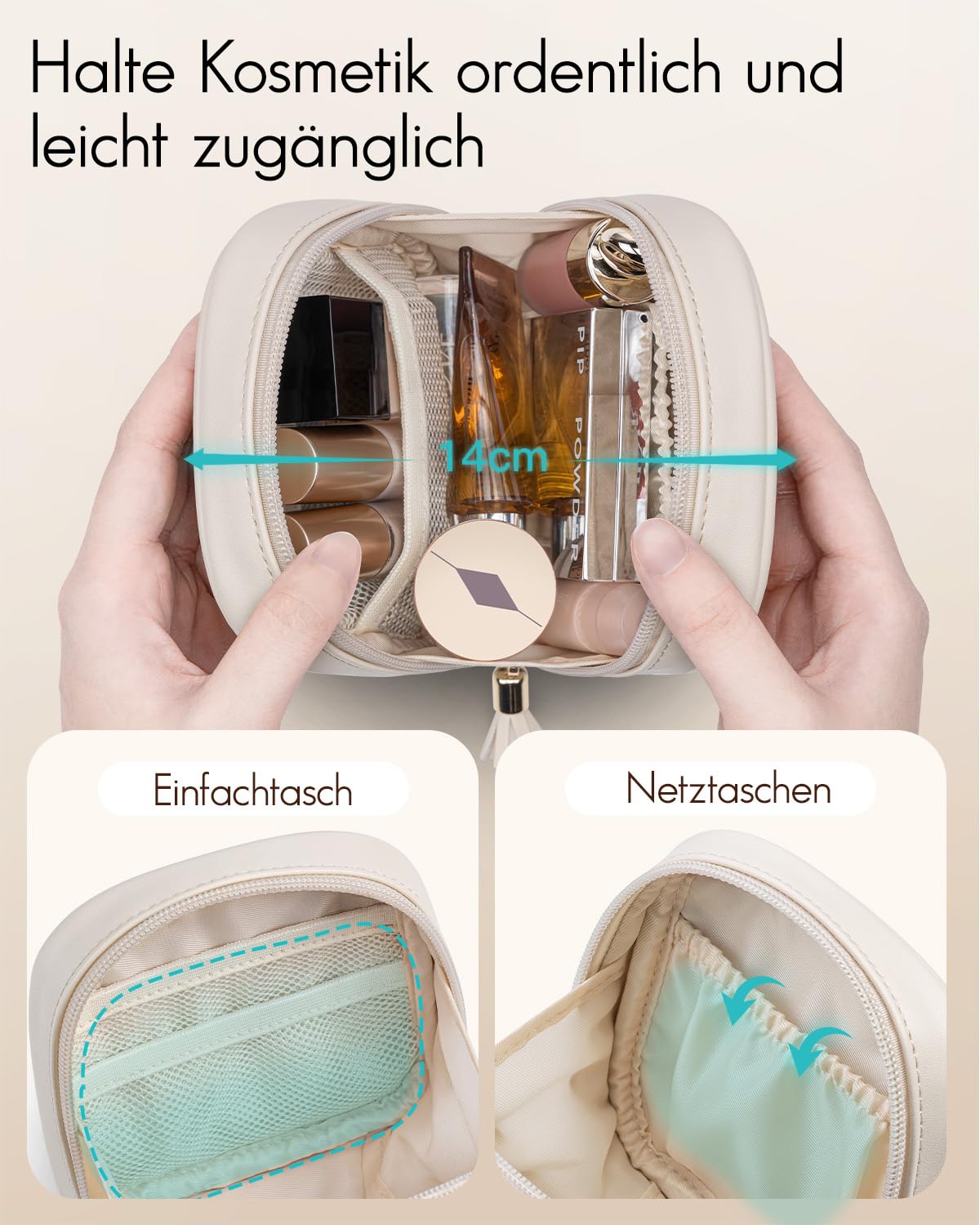 Vlando Kosmetiktasche klein, Make up Tasche für Geldbörse mit Einsteckfächern, Schminktasche Damen mit Reißverschluss, Wasserdichtes Makeup Bag für Frauen