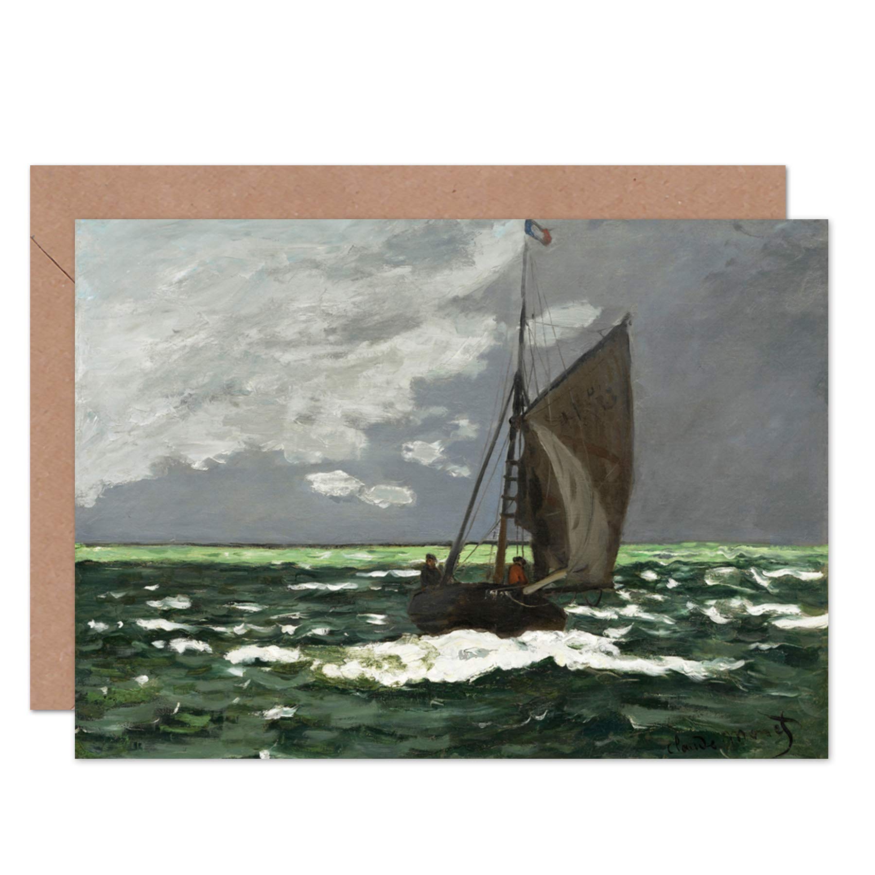 Artery8 Seascape Storm Claude Monet 1866 Painting Fine Art Greeting Card Plus Envelope Blank Inside