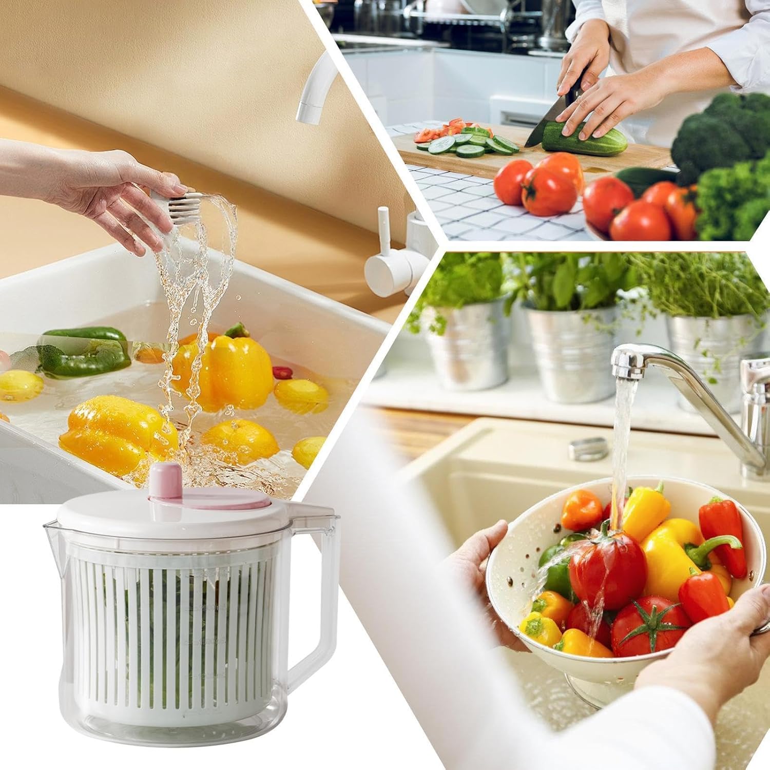 Salad Spinner - Manual Vegetable Washing Bowl Kitchen Gadget,Salad Washer Spinner,for Home Apartment Camping Picnic Meal Prep Kitchen Dorm RV