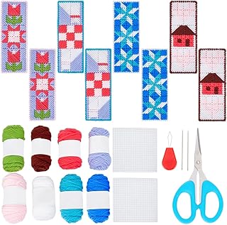 FREEBLOSS 8 Set DIY Plastic Canvas Bookmark Kit Mesh Plastic Canvas Sheets Kit Christmas Pattern Bookmarks Kit Including 8 Color Yarn and Embroidery Tools for Embroidery Plastic Canvas Craft - Buy now