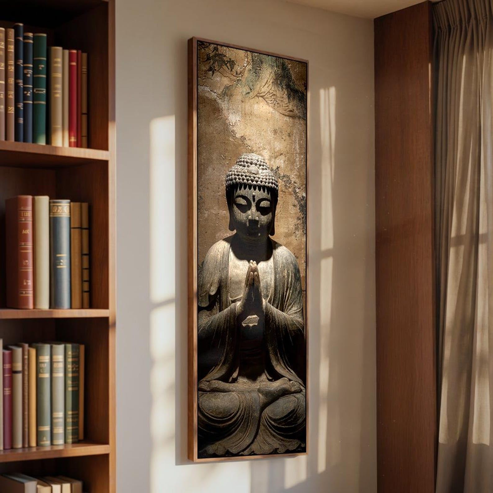 XINBAO Buddha Wall Art Vertical,Yoga Studio Canvas, Tall Narrow Meditation, Zen Decor, Slim Spiritual Statement Piece Painting(60x180cm/Frameless)