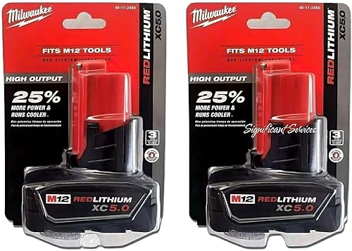 Milwaukee 48-11-2450 Batería de iones de litio de 12V de alta salida de 5Ah, paquete de 2