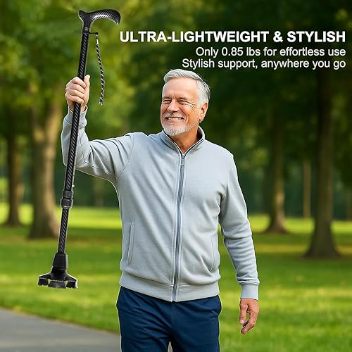 Miniatura 5 de Bastón de fibra de carbono ajustable, bastón ligero para hombres y mujeres, bastón premium para personas mayores con puntas de goma cuádruple y