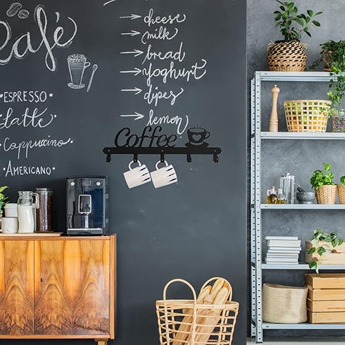 Miniatura 4 de TOPZEA Soporte para taza de café montado en la pared, estante de metal para tazas con 5 ganchos para almacenamiento de tazas, organizador colgante
