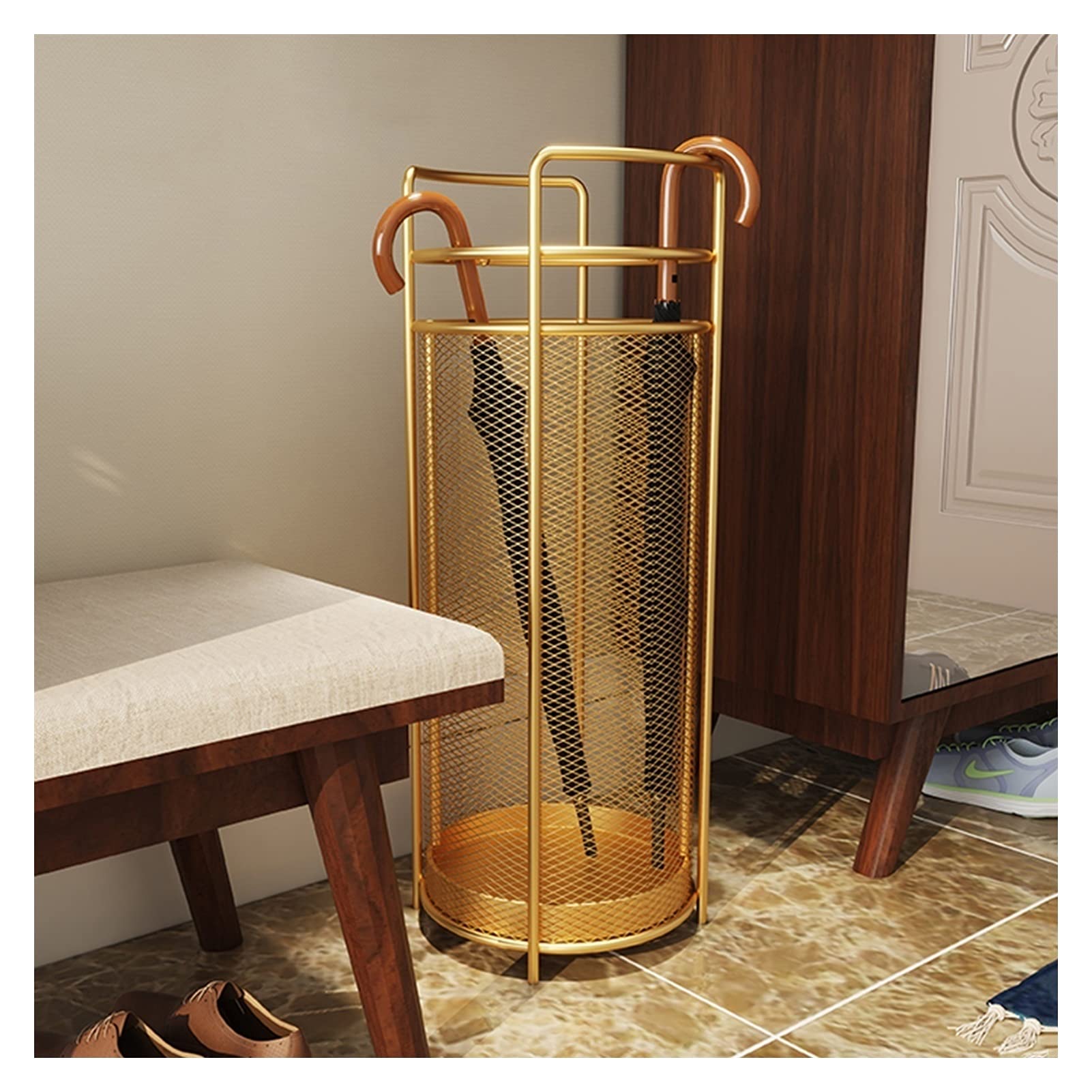 FCXWEVR Golden Iron Umbrella Stand Holder for Space Saving Corridor Entrance Hotel and Office Storage Accommodates 12 Umbrellas