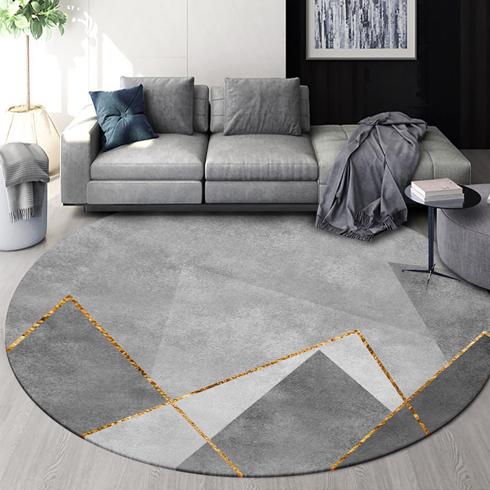 Tapis rond gris anti-glisse de 180cm pour sécuriser le sol du salon