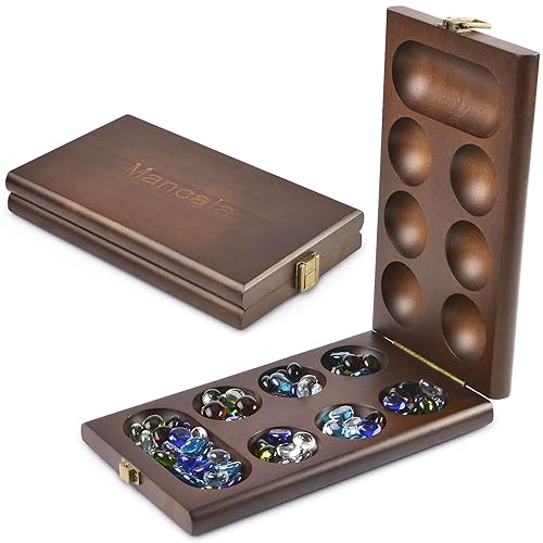 AMEROUS Wooden Mancala Board Game Set with 72+8 Bonus Multi
