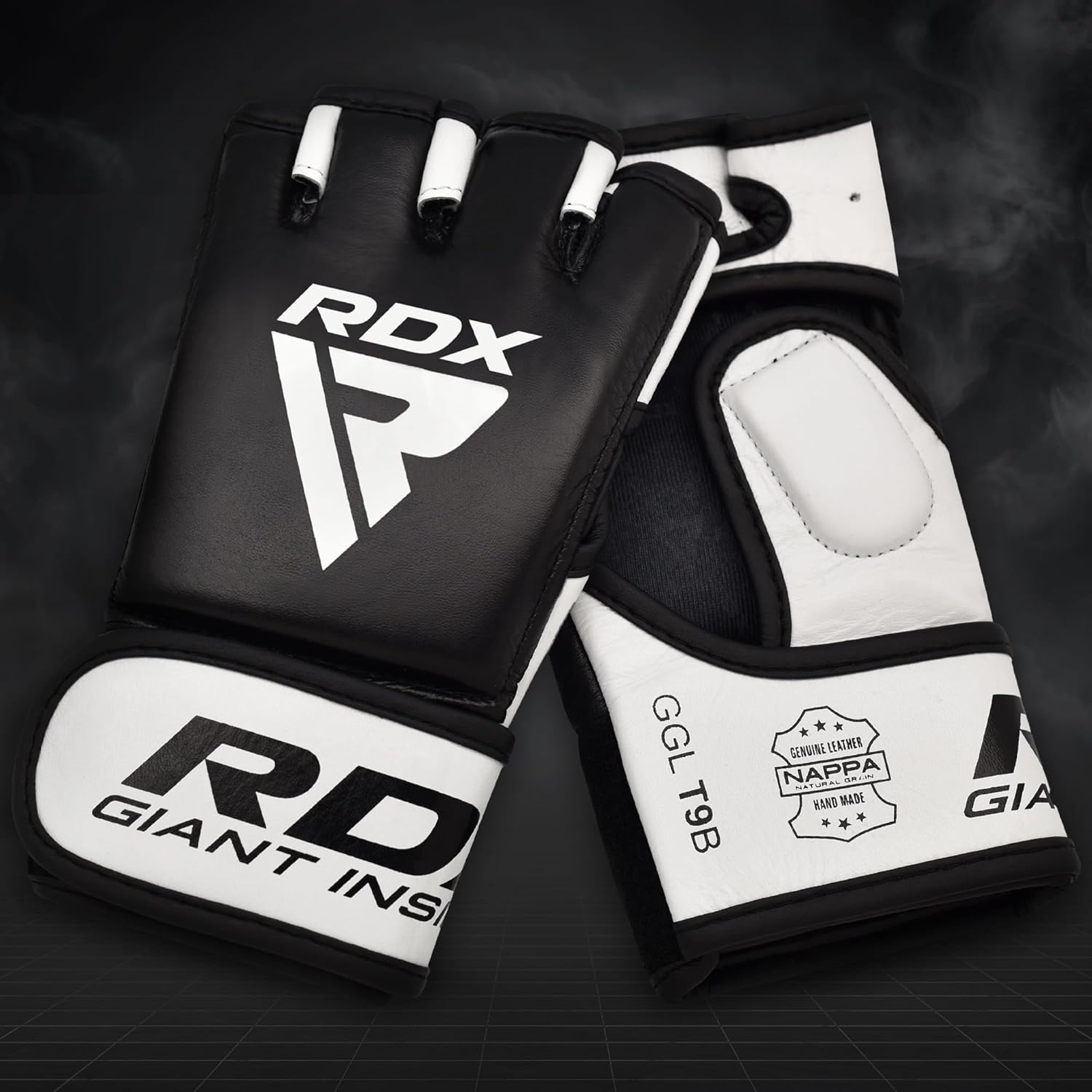 RDX MMA Gloves for Martial Arts Grappling Sparring Training, Cowhide Leather Open Palm and Wrist Strap, Padded Mitts for Muay Thai, Punching Bag, Speedball Workout Kickboxing Cage Fighting