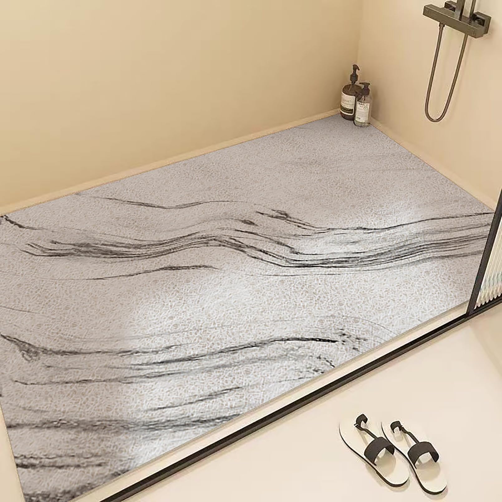 Alfombrilla de ducha antideslizante de PVC con patrón de mármol | Alfombrillas de ducha suaves y cómodas para ducha interior, alfombrilla de baño de goma, cortada a medida, alta permeabilidad