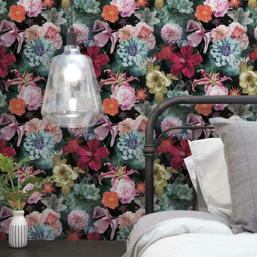 RoomMates RMK11717RL Red and Blue Vintage Floral Blooms Peel and Stick Wallpaper