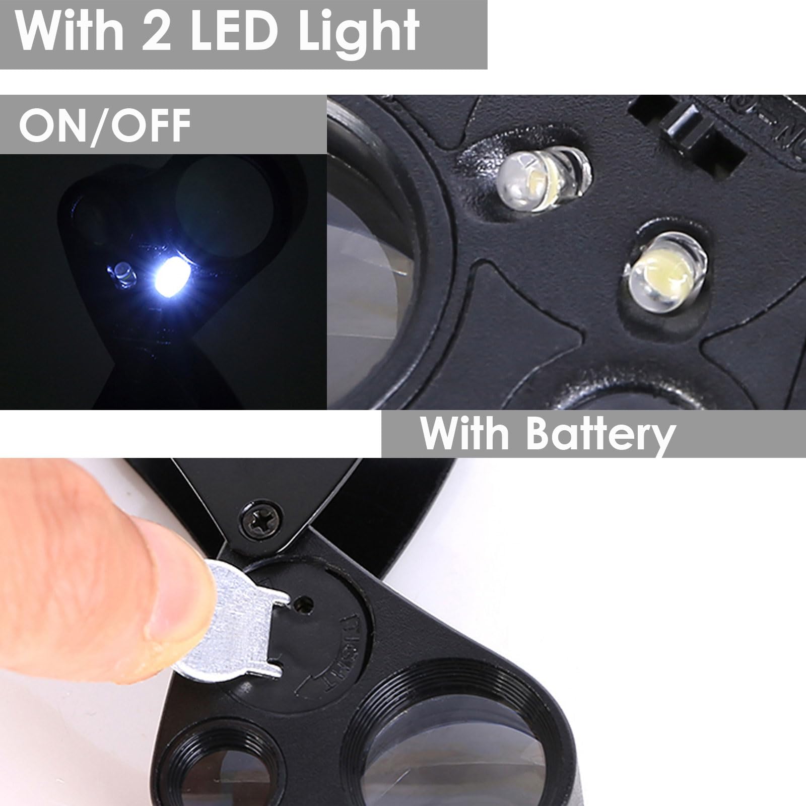 Loupe De Bijoutier 40X Loupe Pliante En Métal Avec Loupe à Lumière UV LED Pour Diamants Bijoutiers Pieces De Monnaie Reconnaissance De Deviseidentification De Bijoux 84490251