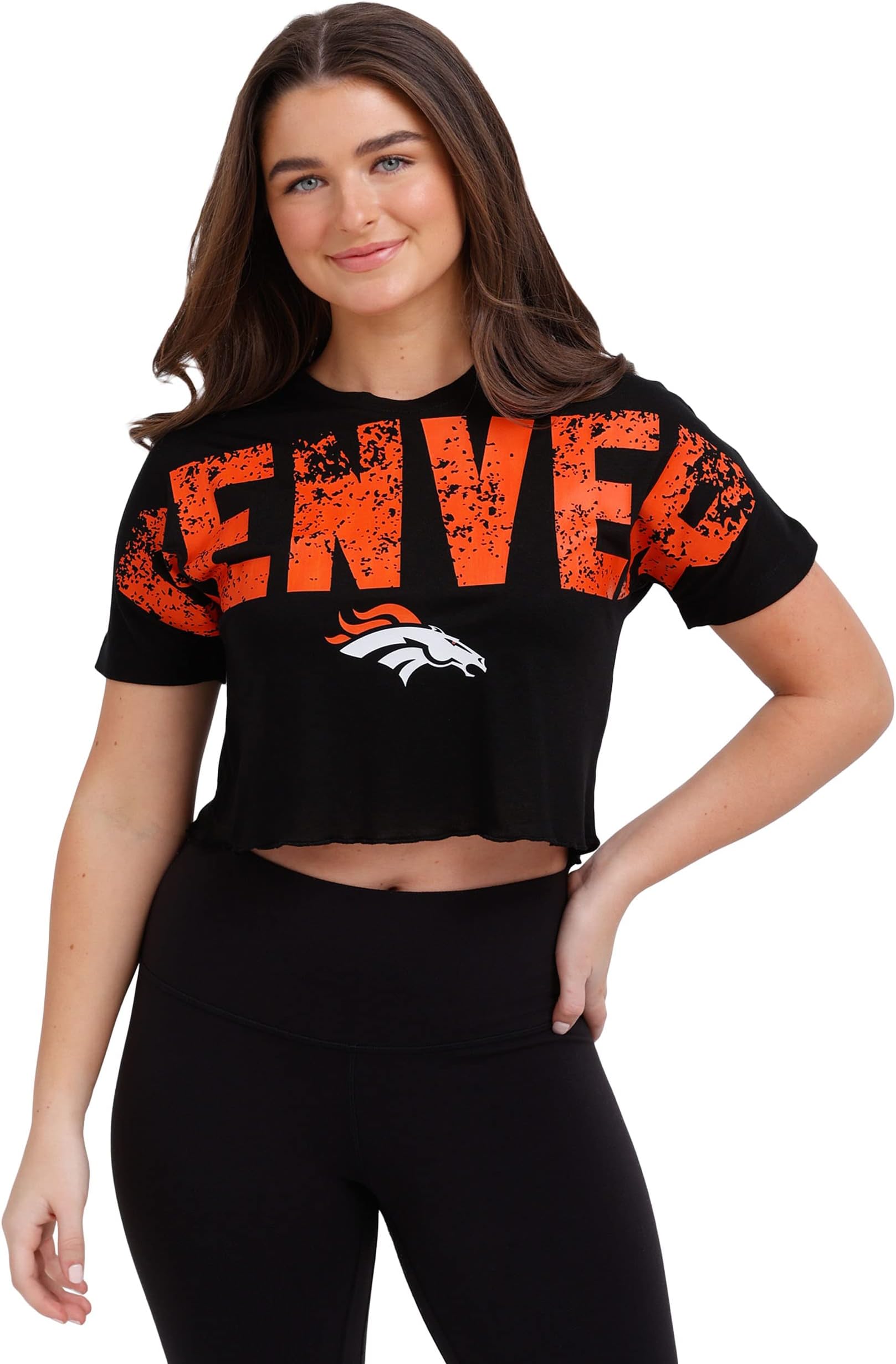 NFL Womens NFL Team Logo Ladies Fashion Distressed Wordmark Petite Size Crop Top Shirt