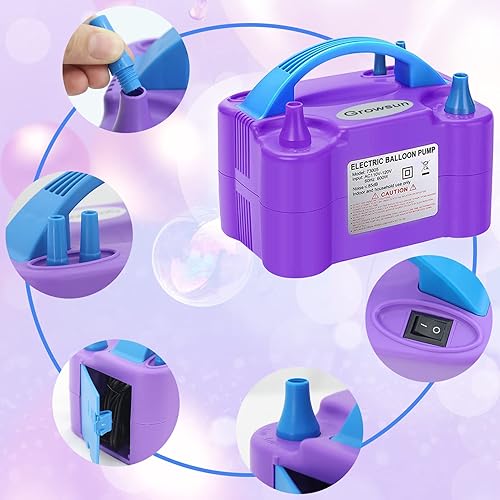Miniatura 3 de Growsun Inflador eléctrico de globos, inflador de aire portátil automático de doble boquilla, soplador de globos de 110 V 600 W para cumpleaños,