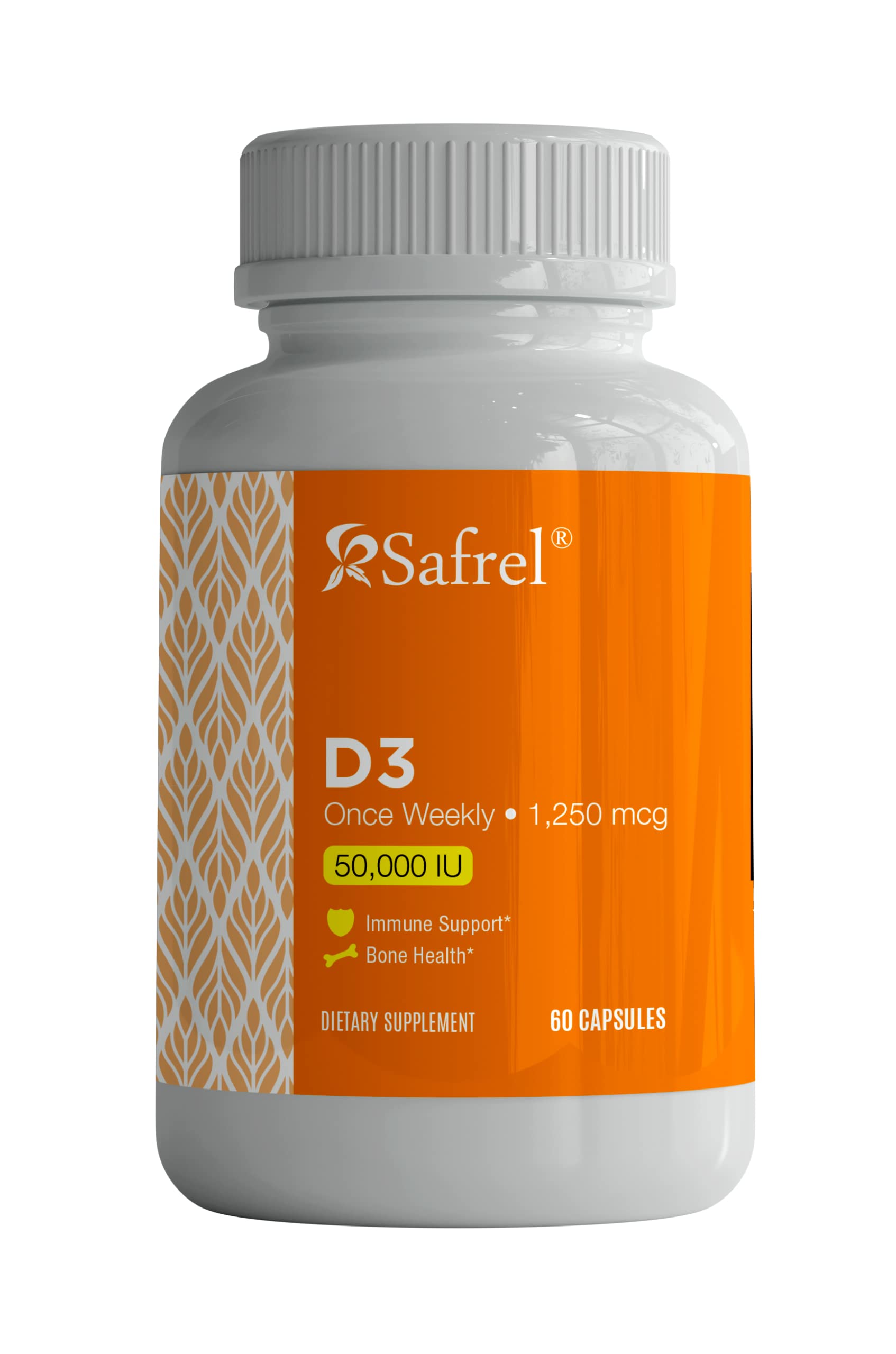 Safrel Vitamin D3 50,000 IU (as Cholecalciferol) Supplement, Once Weekly Dose, 1250 mcg, 60 Vegetable Capsules for Bones, ...