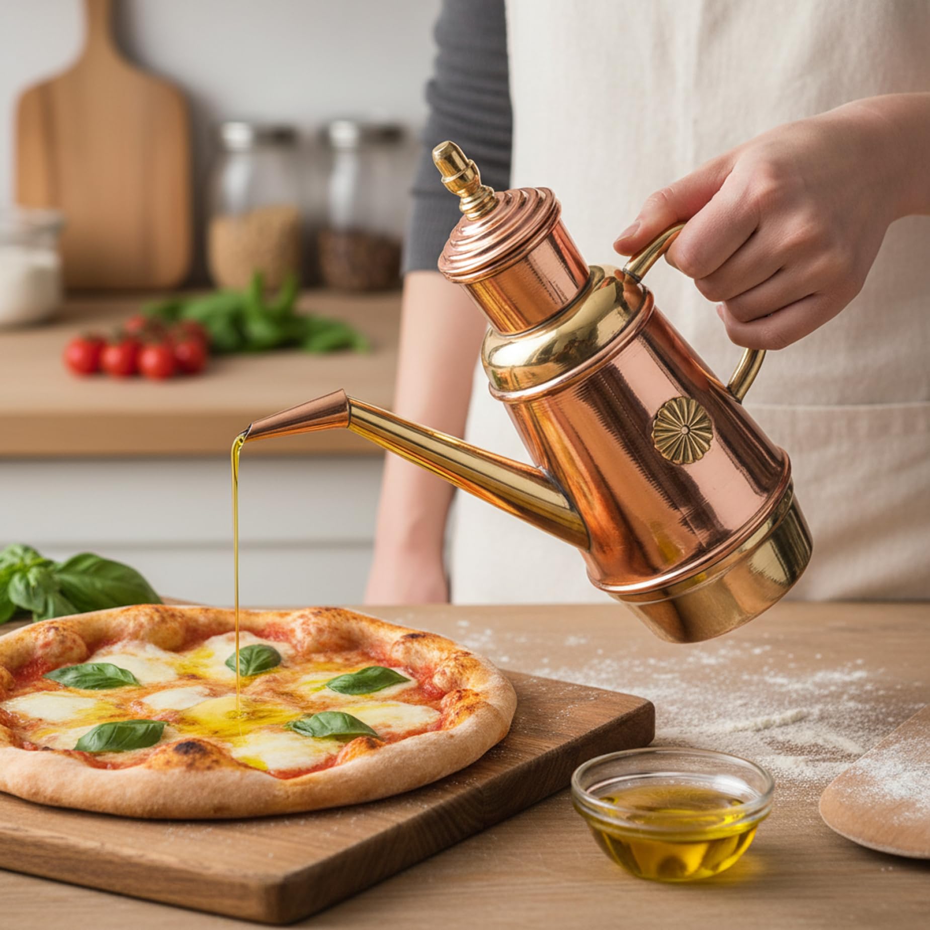 Dispensador De Aceite Cobre 450ML Revestimiento De Lata Cocina