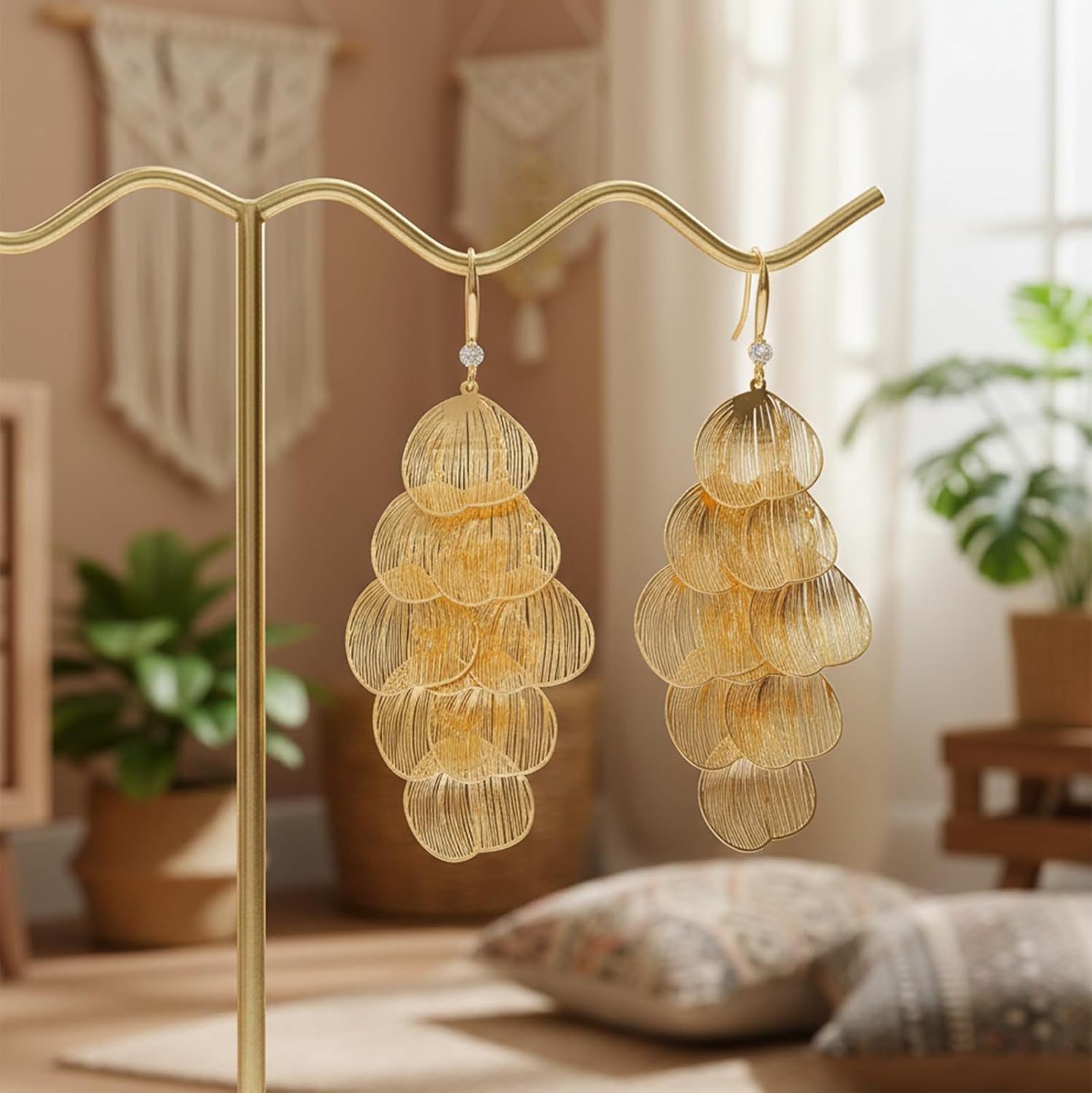 Gold Dangle Earrings for Women Dangling Boho Chandelier Floral Leaf Statement Earrings Dangly Lightweight Bohemian Jewelry for Prom Party - Image 5