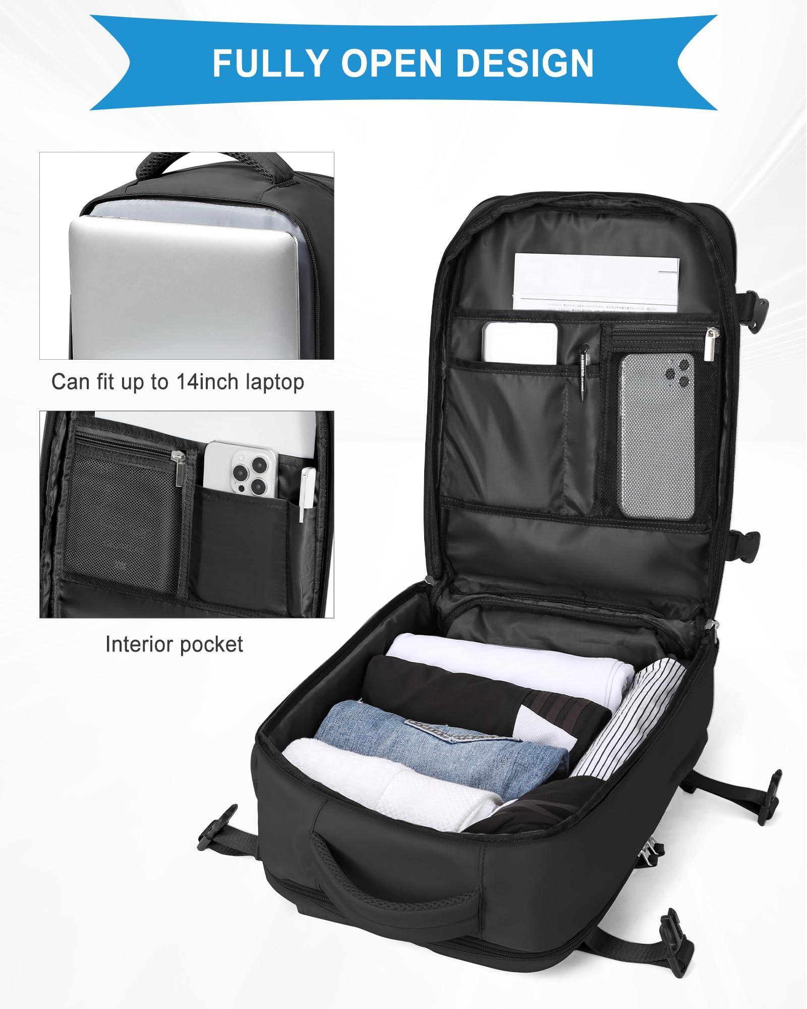 SZLX Zaino Ryanair 40x30x20 Sottovuoto Zaino da Viaggio 40x30x20 Wizzair | Bagaglio a Mano 40x30x20 Donna Uomo Borse da Cabina per Ryanair Easyjet Adatto a PC da 14 Pollici con USB e scomparto scarpe