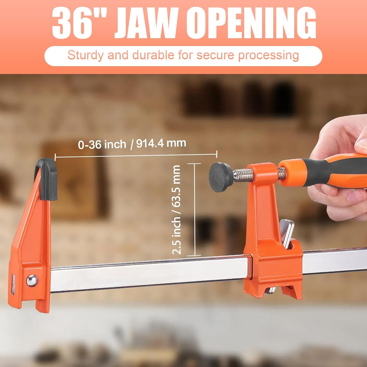 Bar Clamps for Woodworking, 2-Pack 36" Clamp/Spreader, Quick-Change F Clamp with 600 lbs Load Limit, 2.5" Throat Depth, Cast Iron and Carbon Steel, Wood Clamps for Woodworking Metal Working