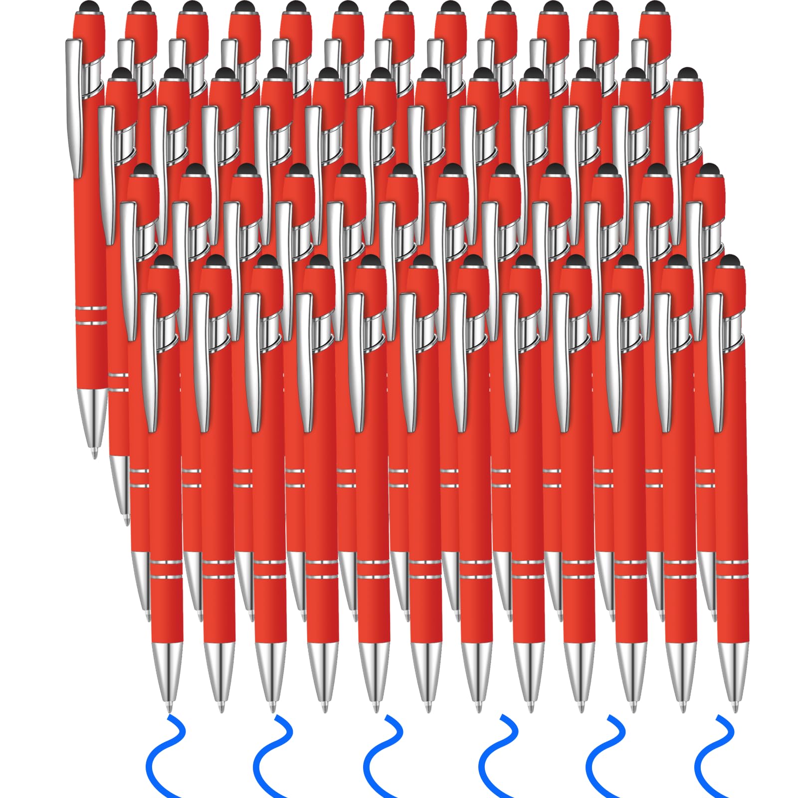 Lot de 50 stylos à bille bleus avec stylet 2 en 1 pour écrans tactiles, stylo de remerciement 2 en 1 pour collègues, collègues, bureau (rouge)
