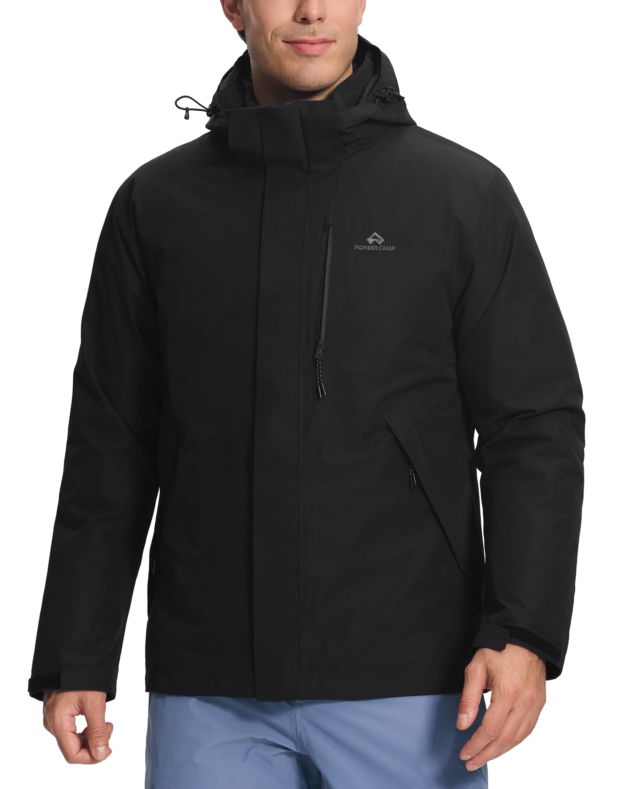 Pioneer Camp 3 in 1 jacke herren–winterjacke skijacke herren fleecejacke,Wasserdichtes, kratzfestes und abriebfestes Material, mit Kapuze, Stehkragen und fleecegefütterter Innenjacke