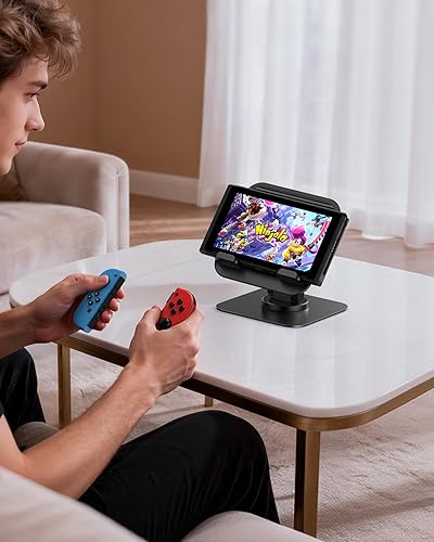 Miniatura 7 de Lamicall Soporte giratorio para tablet de escritorio, totalmente ajustable, plegable y portátil, soporte para iPad con base resistente, soporte para