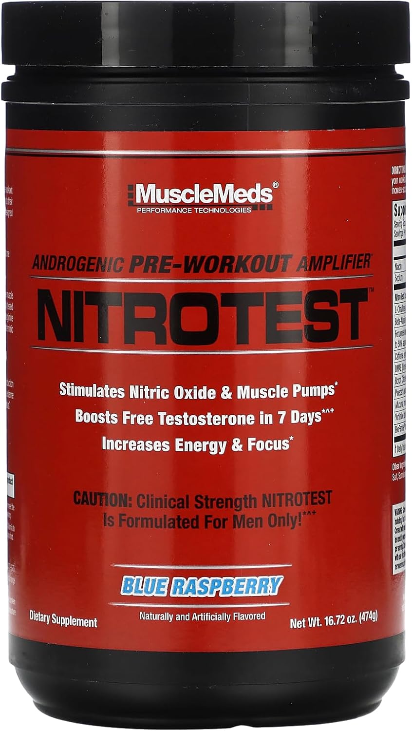 (EXP:4/26) MuscleMeds Nitrotest Pre-Workout Supplement Drink, Boost Nitric Oxide, Testosterone, Blue Raspberry, 30 Serving, 1.04 Pound, 1 Count Blue Raspberry 1 Ounce (Pack of 1)