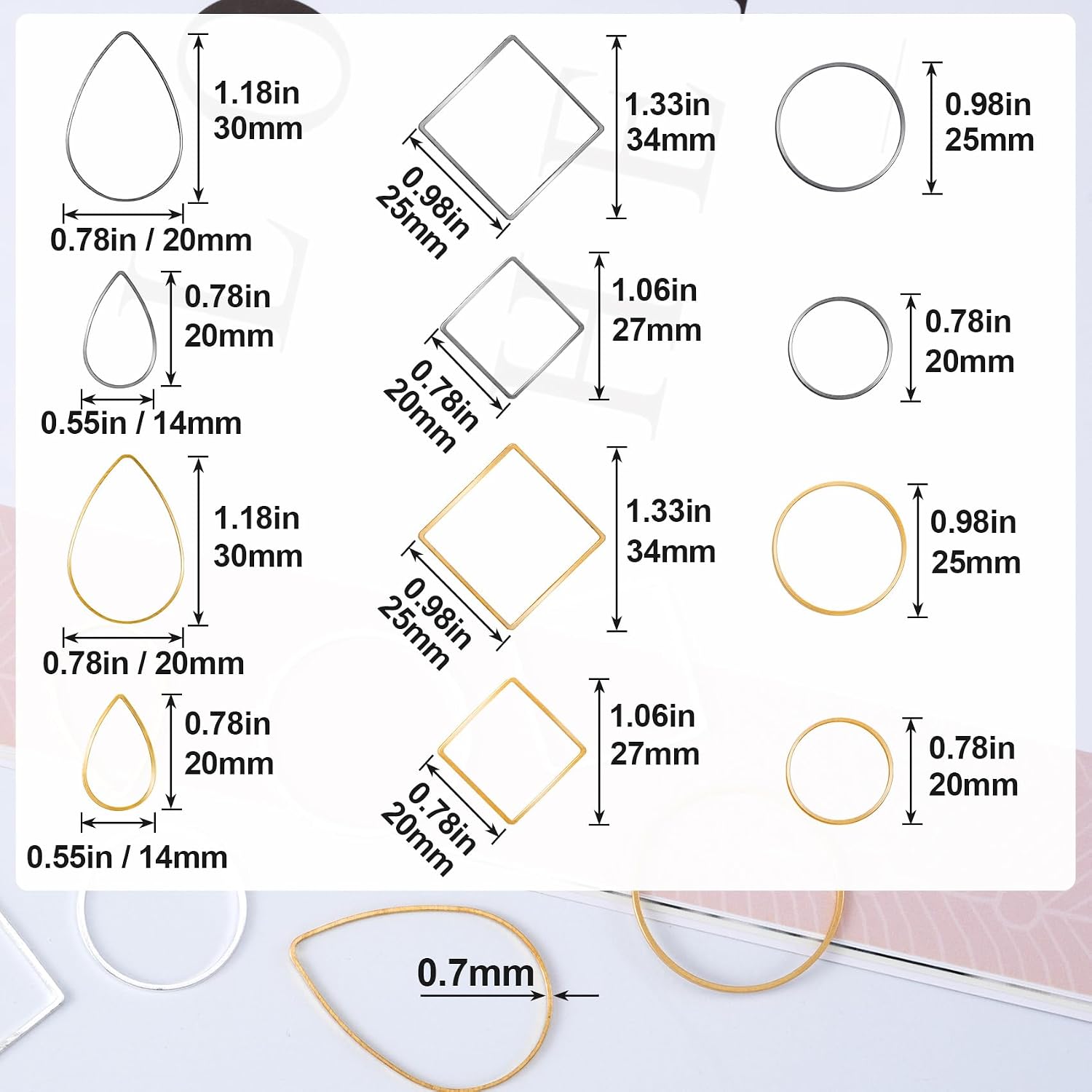 PAGOW 48 pcs Earring Beading Hoop, Hypoallergenic Teardrop Square Round Beading Hoops for Jewelry Making, Earrings Beading Hoop Bulk for DIY Crafts Accessories Supplies (Gold, Silver)
