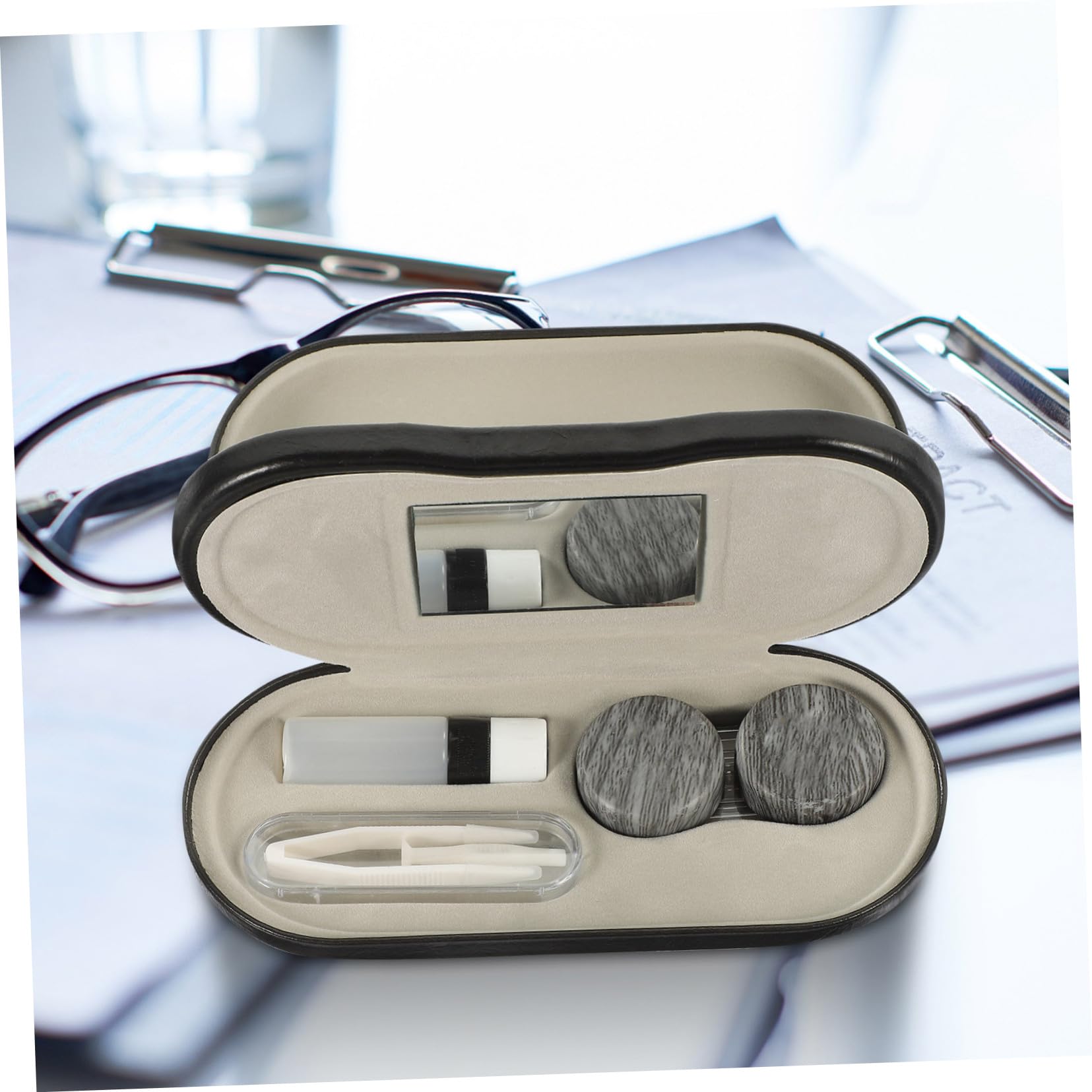 Boîte à Lunettes Protège Lentilles et Lunettes Multifonctionnelle en Cuir Pu Double Couche, Organiseur Portable des Rayures pour Usage Quotidien