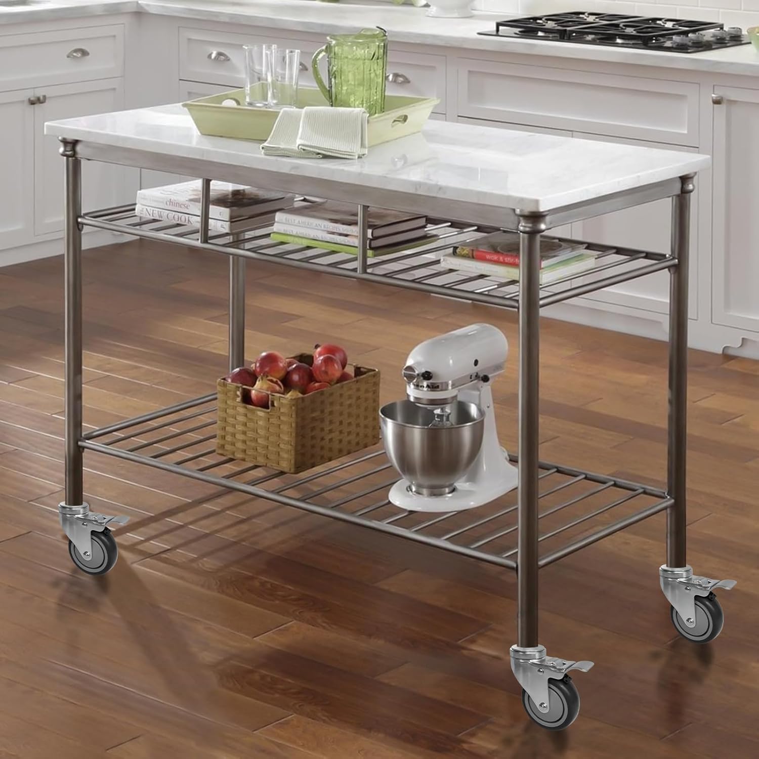 MySit 4 Inches Prep Table Wheels Set of 4, Expanding Stem Casters with Side Brake Fit 7/8", 1", 1-1/8", 1-1/4", 1-3/8"ID Tube Pipe Legs for Stainless Steel Kitchen Cart, Wire Shelving Racks