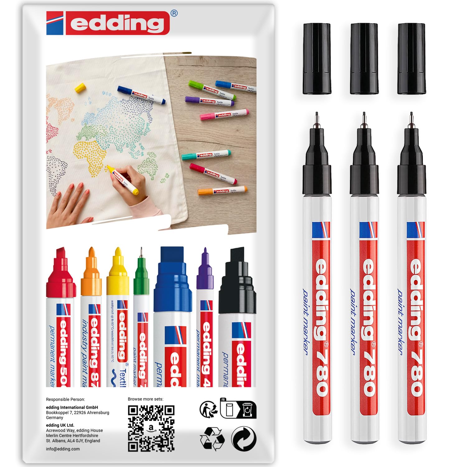 edding 780 Gloss Paint Markers 0.8mm (Black - Pack of 3)