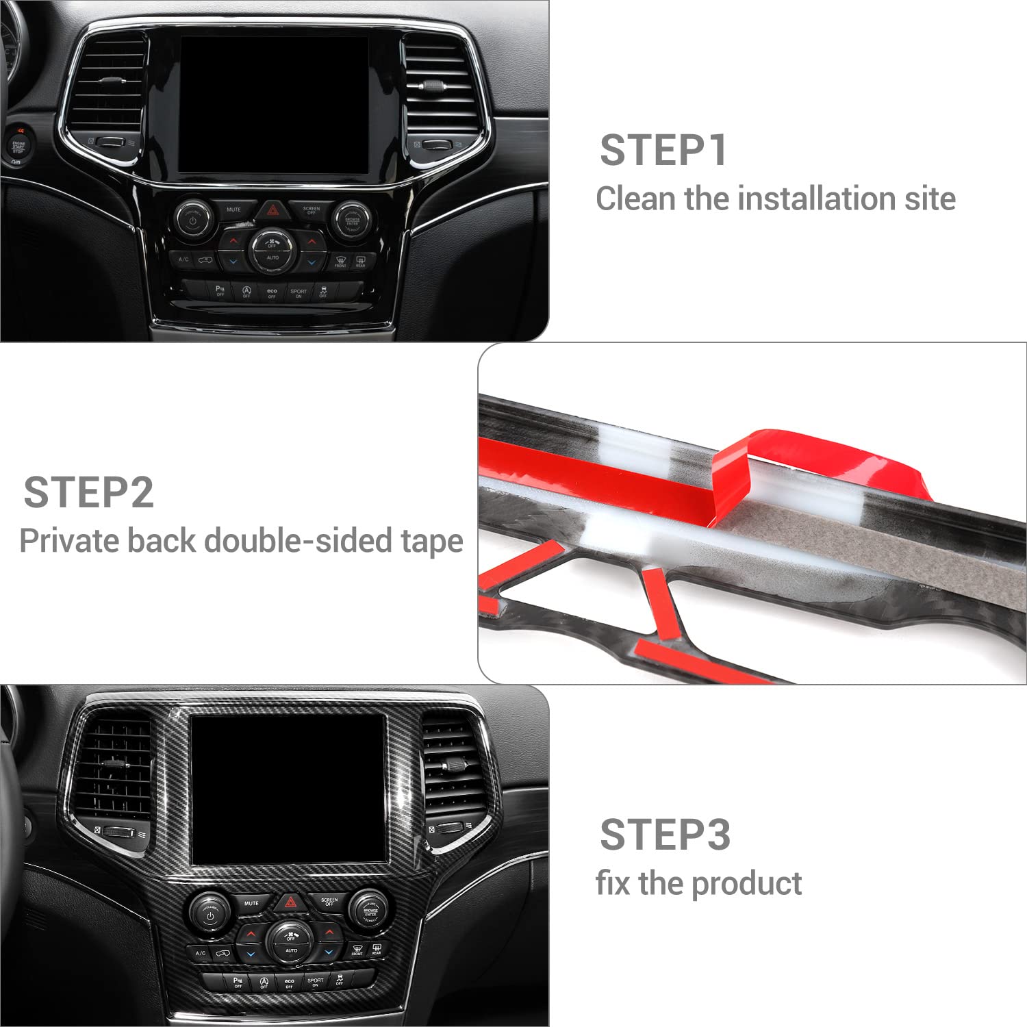 PDKLIN Central Navigation Panel Cover Trim Compatible with Jeep Grand Cherokee 2014 2015 2016 2017 2018, ABS Accessories Interior Kit (Carbon Fiber Grain)