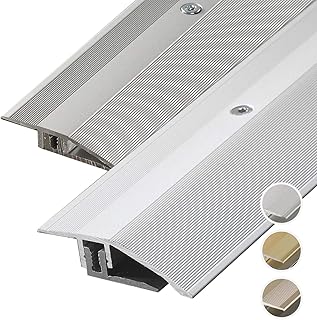 HORI® Bodenprofil Übergangsprofil I Aluminium-Bodenleiste in Silber, Champagne und Edelstahl I passend für Vinyl, Laminat, Parkett I Anpassungsprofil Bodenbelagstärke: 0-9 mm I Alu Silber Alu