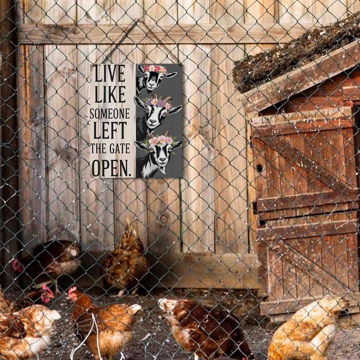 Live Like Someone Left The Gate Open Goat Floral Hanging Plaque, 6.7 x 10 Inches Farmhouse Wall Decor for Kitchen, Cabin, Home - 5