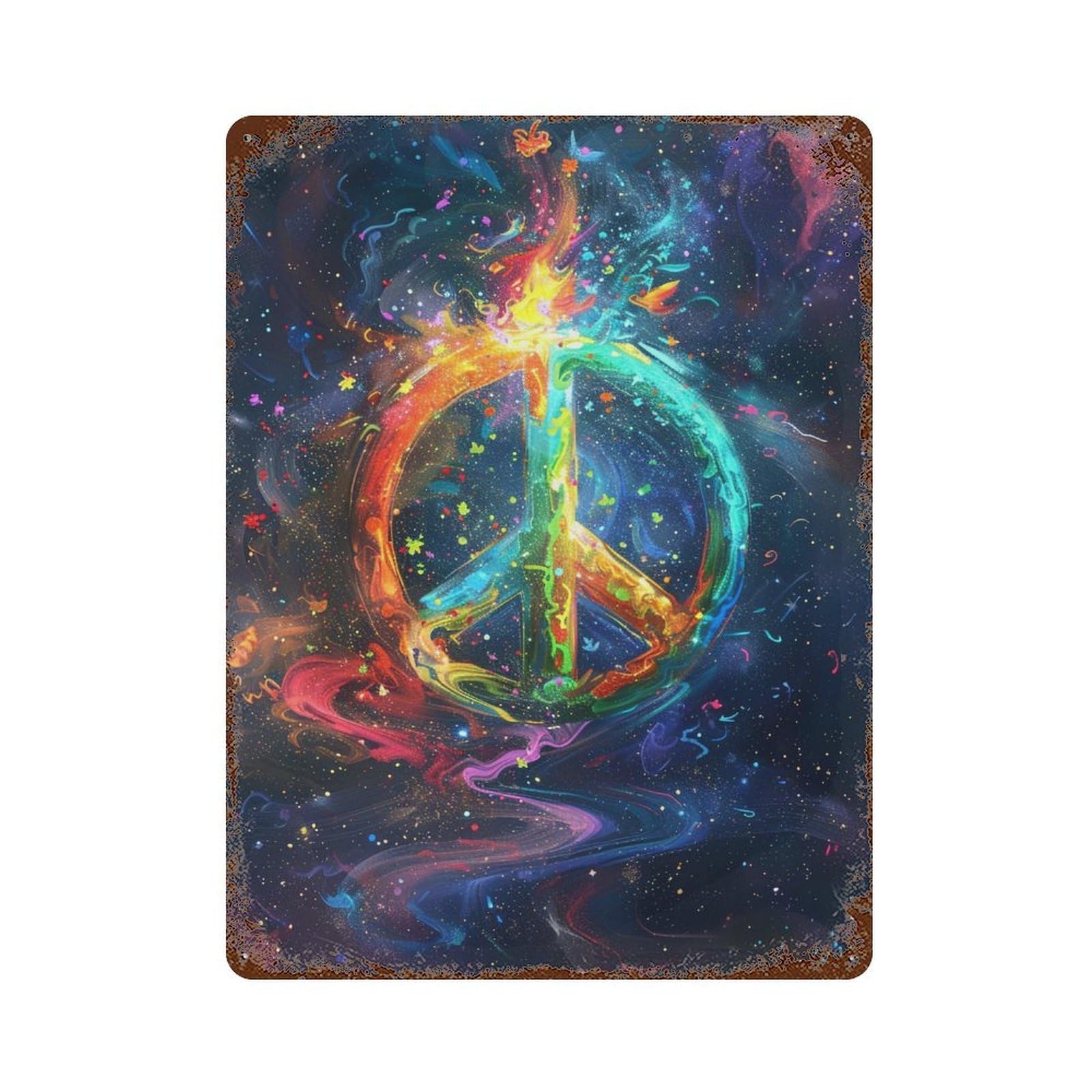 Decorative Tin Sign with Peace Symbol Cosmic Artwork Design 15.7"x11.8", for Farmhouse, Kitchen And Entryway Decor, Decorative Metal Wall Art