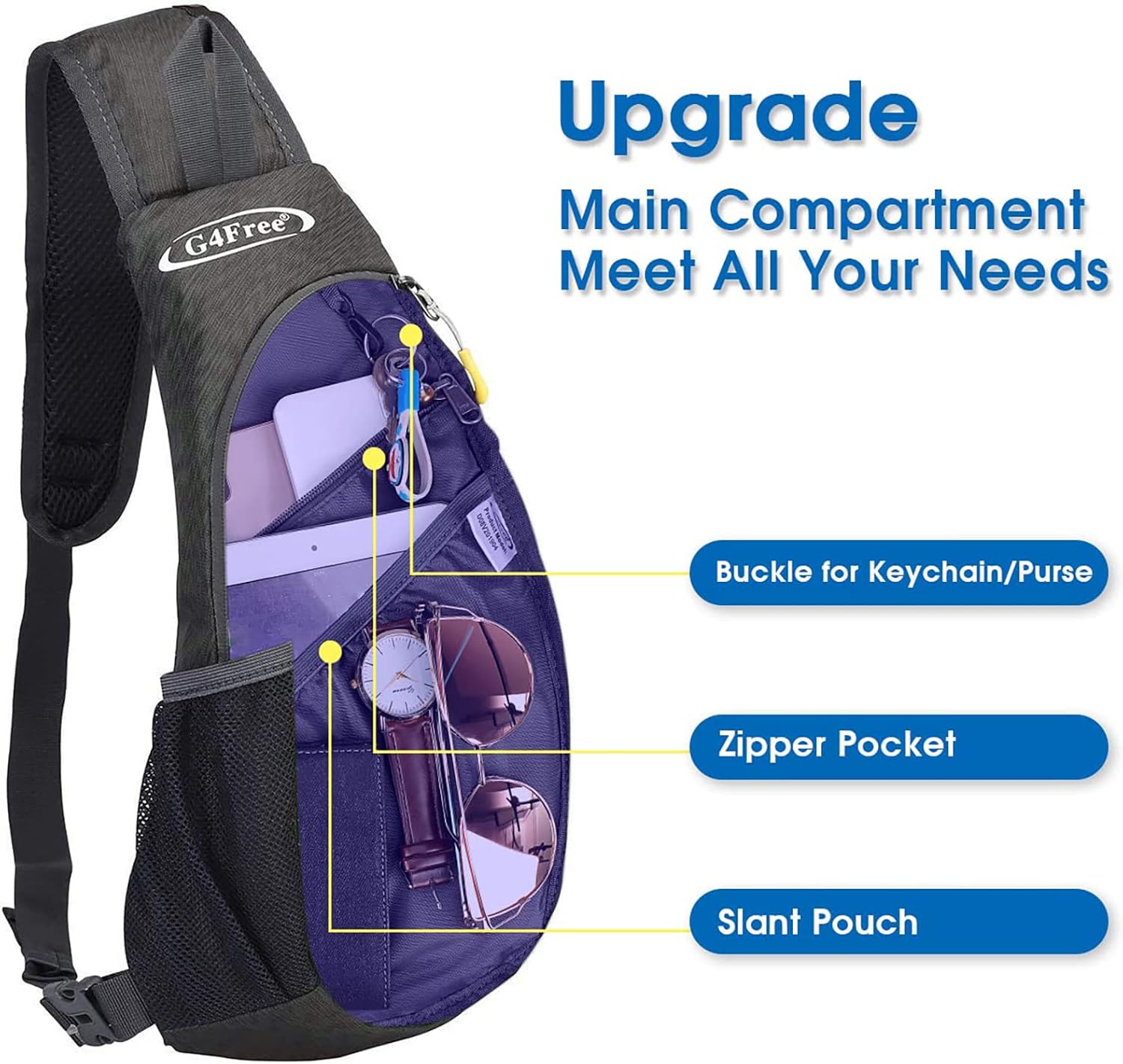 G4Free Sling Bag for Men Women, Small Crossbody Backpack Lightweight Chest Shoulder Bags for Travel, Outdoor and Sports (Purple) - Image 3