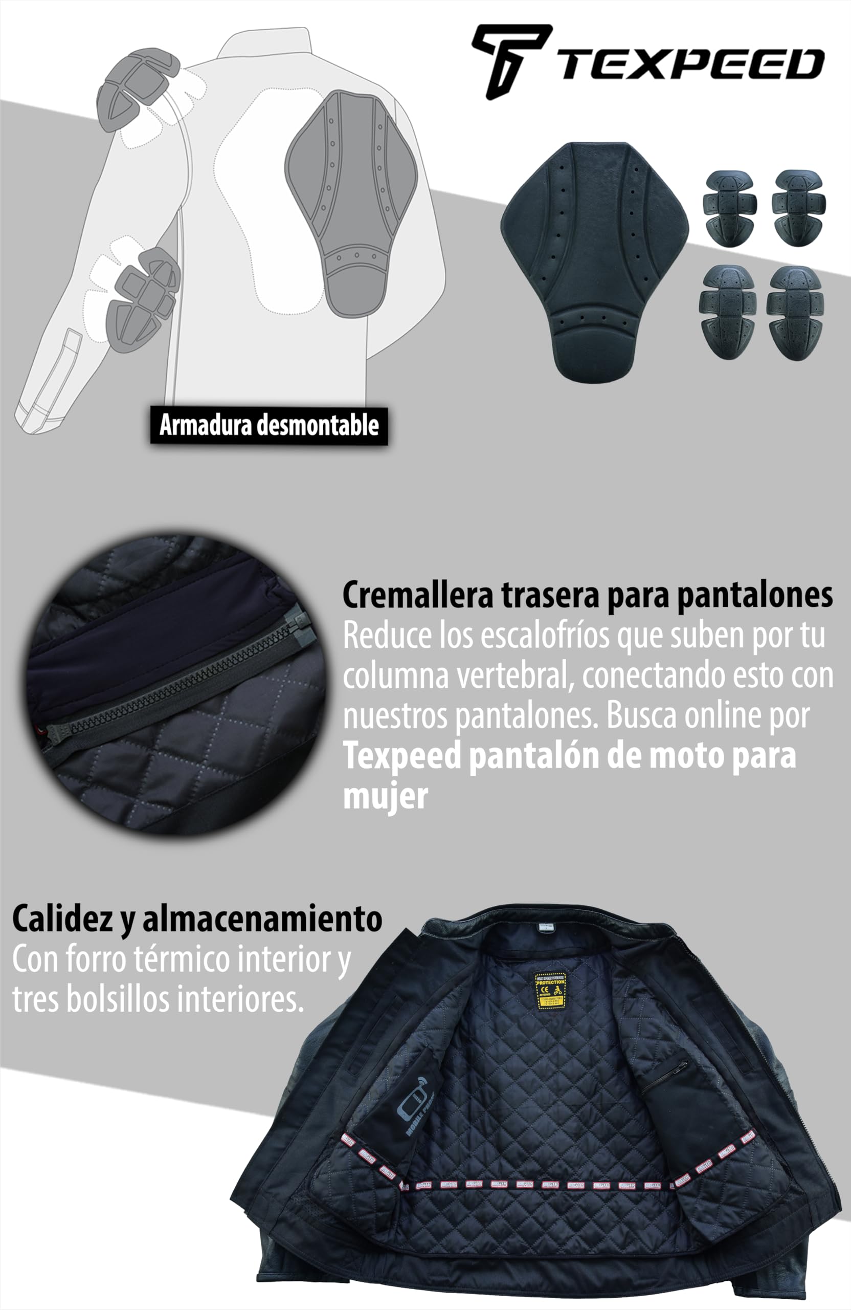 Texpeed perfect Marlon Brando Chaqueta de moto de cuero para mujer - Chaqueta de moto Touring de protección genuina CE Armor Biker (EN 1621-1) Negro - 5XL