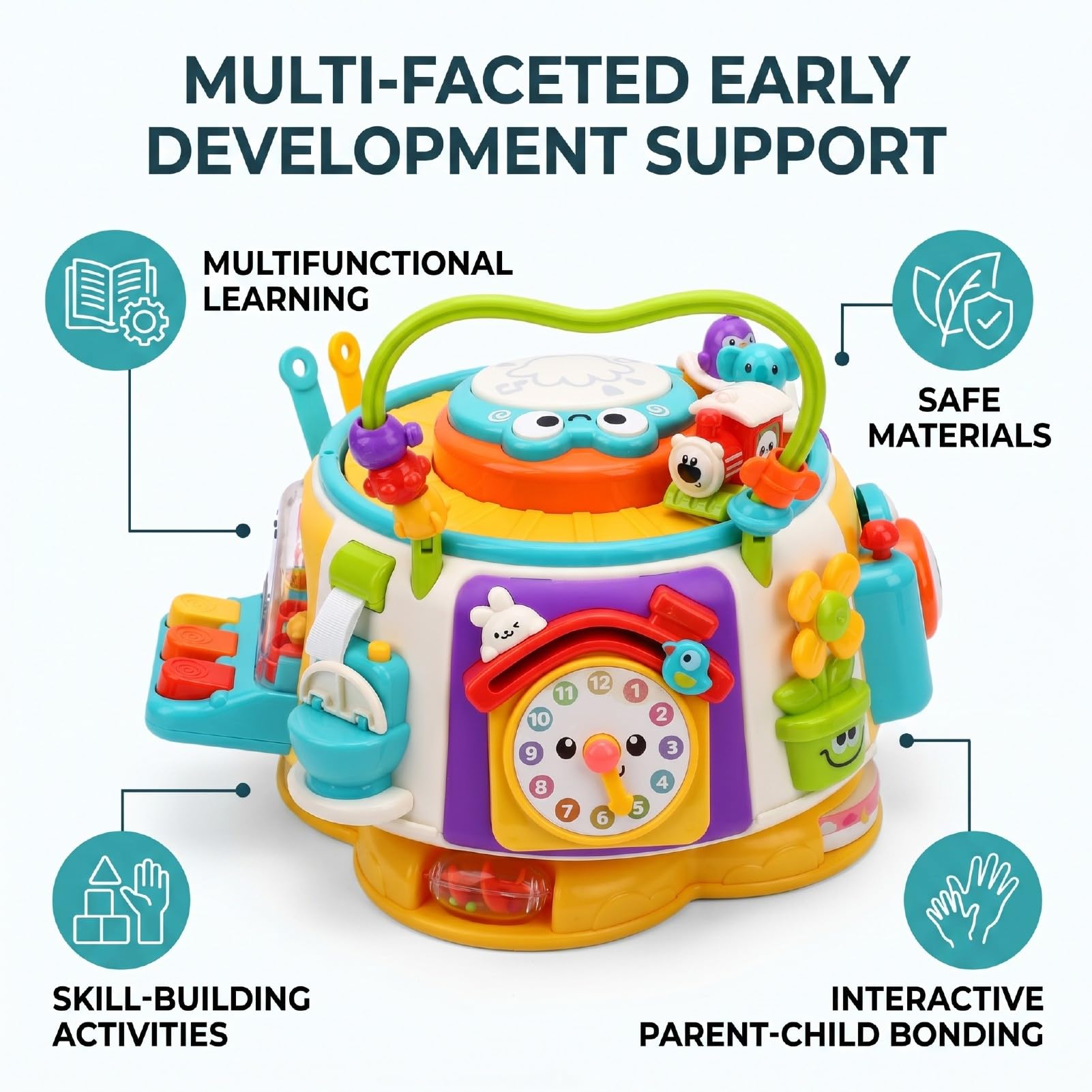 Cubo de Actividades Educativas, Juguete Hexaedro para bebé de Silicona ABS con Juego de 6 Caras, Aprendizaje Sensorial de Coordinación Ojo-Mano, Desarrollo Temprano para Niños