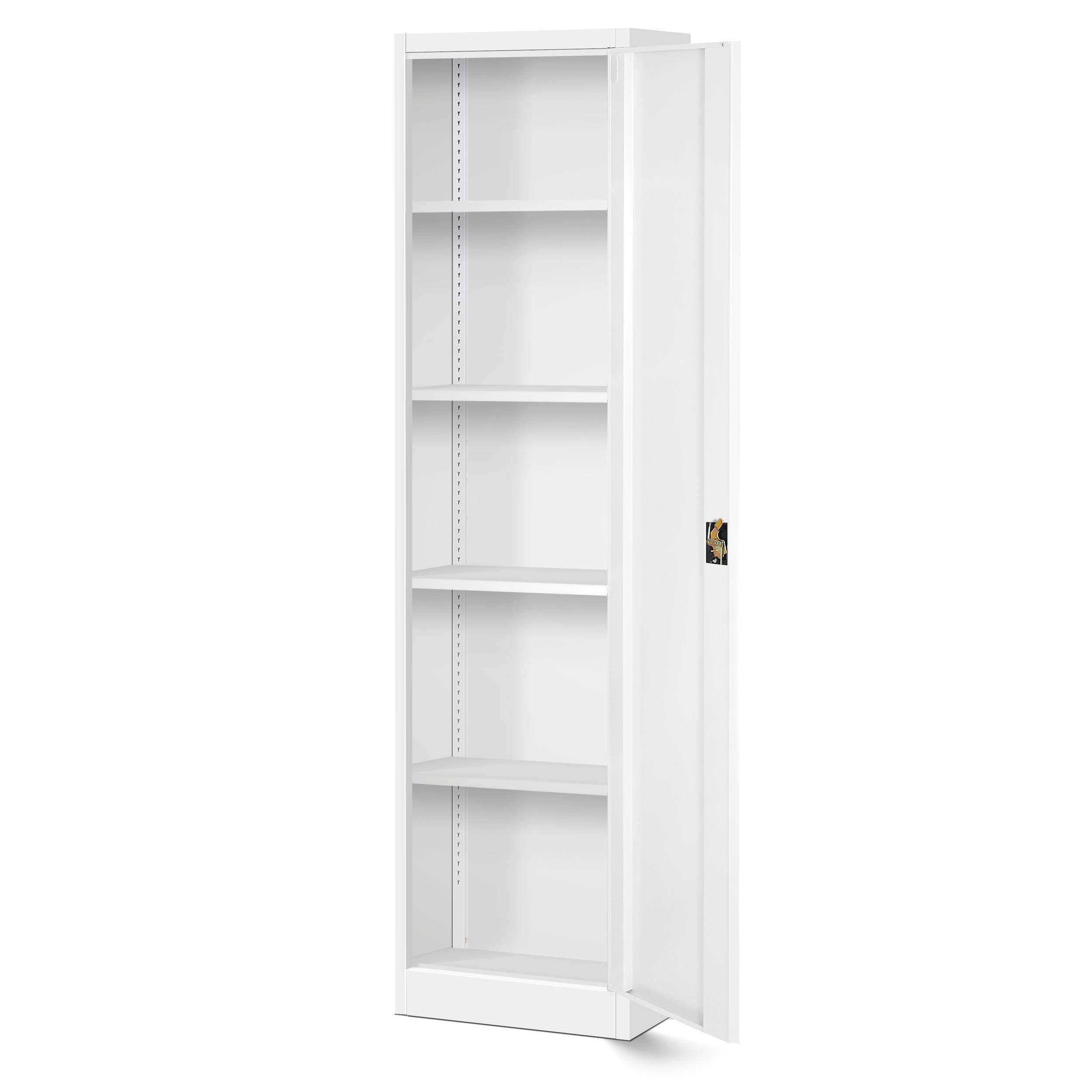 Jan Nowak Armoire de Bureau Métallique C001A 4 Etagères Tôle d'acier Portes Battantes Verrouillable 185 cm x 45 cm x 40 cm (Blanc)