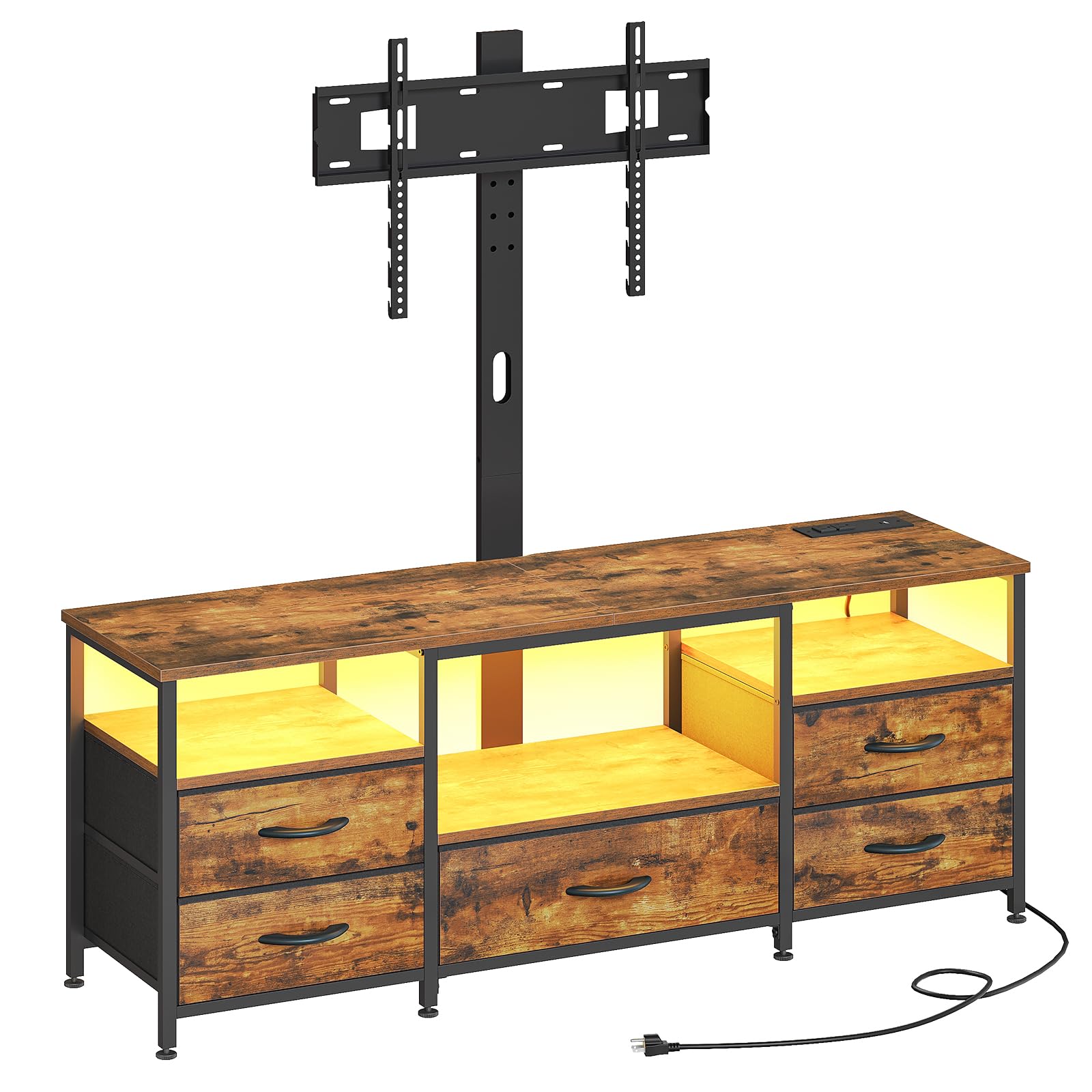 HOOBRO TV Stand with Mount and Power Outlet, for 32/45/55/60/65 inch TVs, Swivel Led Entertainment Center with Drawers, Adjustable Media Console for Living Room, Bedroom, Rustic Brown BF130UDDS01