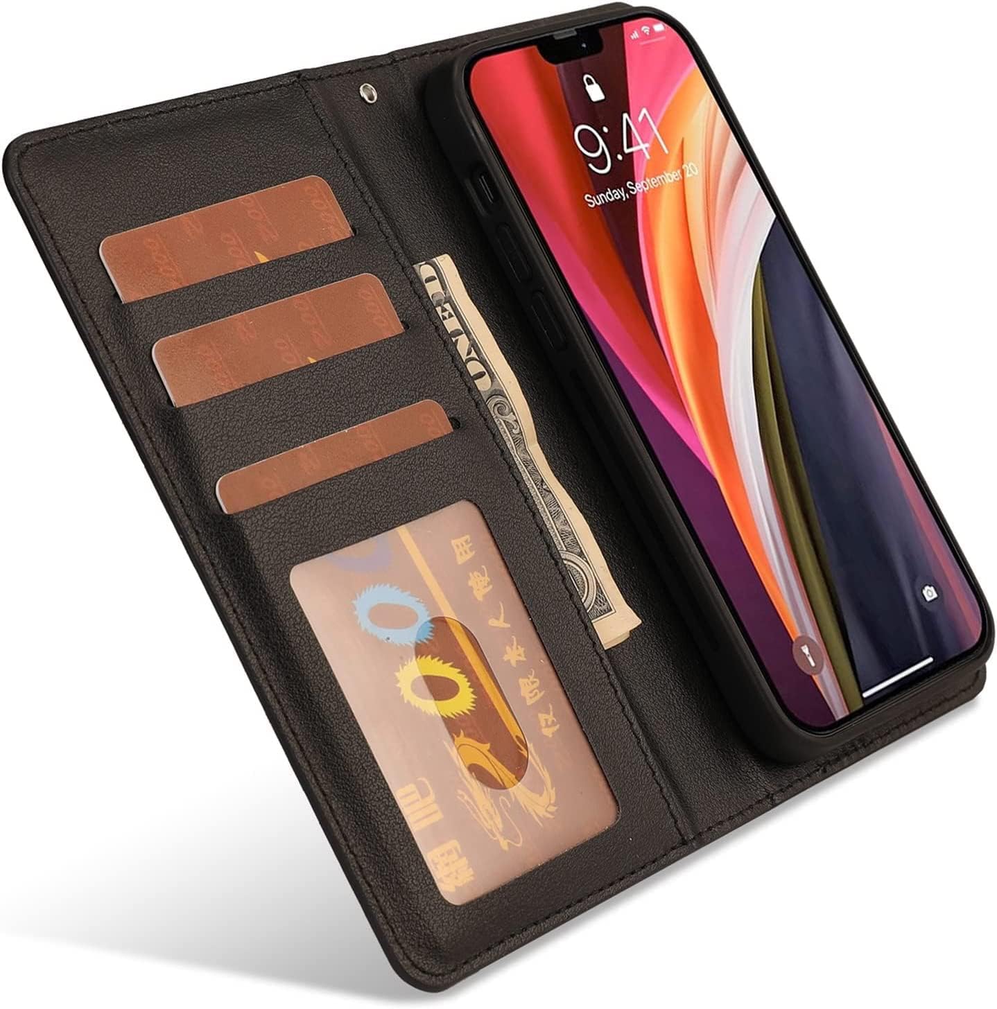 Wallet Case for iPhone 14/14 Max/14 Pro/14 Pro Max, Flip Leather Phone Case, Removable Magnetic Case, with Card Slot Kickstand Function (Color : Preto, Size : 14 Pro 6.1")